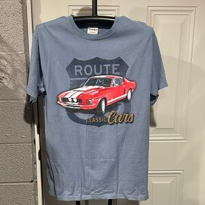 Blue Graphic T-Shirt with Red Car Design